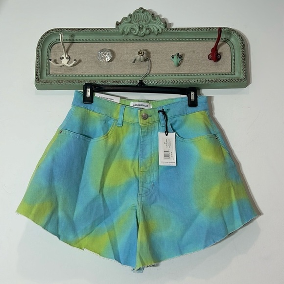 Revolve WeWoreWhat Flare Bell Shorts in Tie Dye Colorful Jean Size 27 Women NWT - Picture 1 of 8